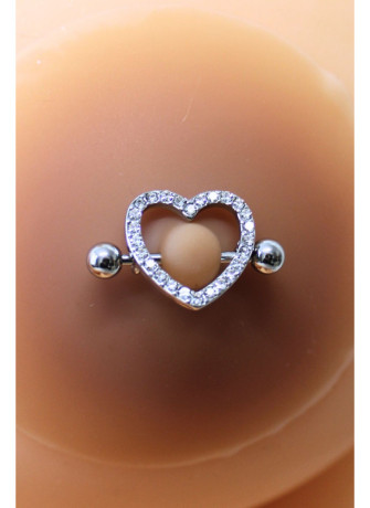 Paire de cache-tétons piercing barre coeur faux diamant peau métisse - XP004M